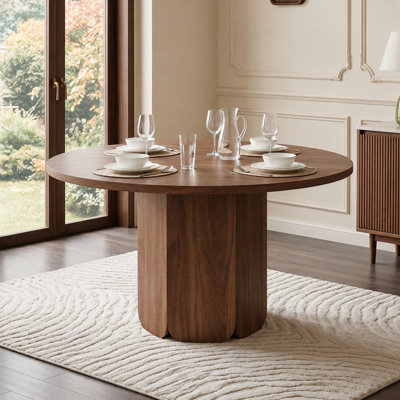 Walnut Finish Round Dining Table - Seats 4-6 (120cm) - Modern Farmhouse Style