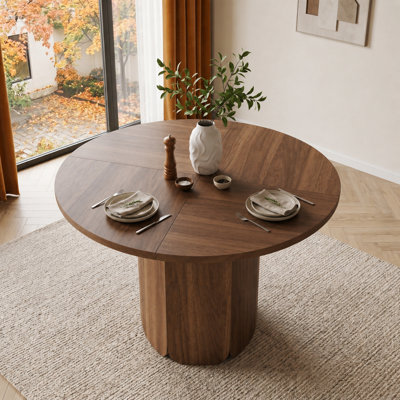 Walnut Finish Round Dining Table - Seats 4-6 (120cm) - Modern Farmhouse Style