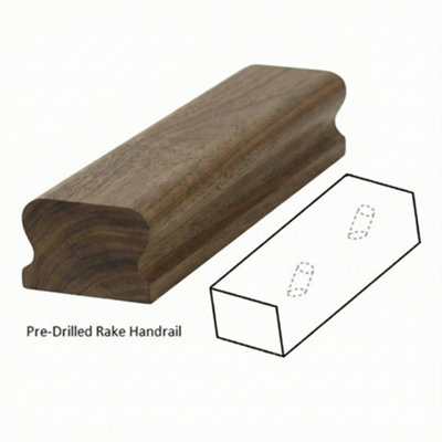 Walnut Handrail LHR 2.4m Rake Drilled For 14mm Metal Spindles UK ...