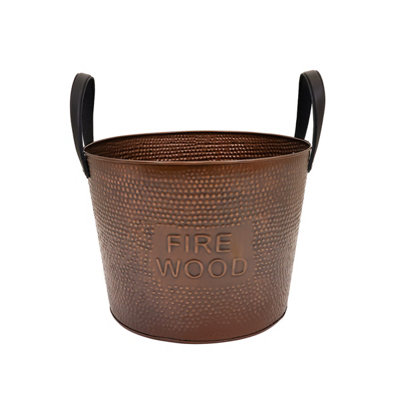Walnut Large Leather Handled Fireside Wood Bucket Iron Leather Antique Brass - 5