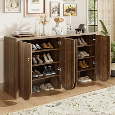 Walnut Look Sideboard with 4 Doors & Adjustable Shelves-147x40x80 cm ...