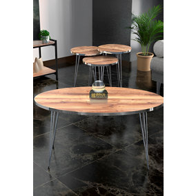Walnut Nesting Side Tables And Coffee Table-Set Of 4-3 End Tables-Stacking Side Tables With Silver Metal legs