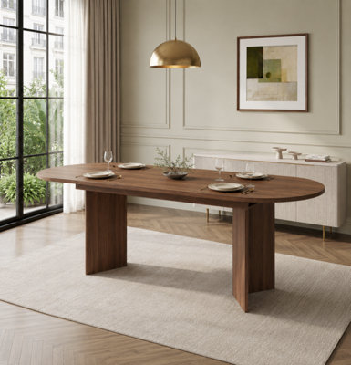 Walnut Oval Extendable Dining Table 120-160cm - Modern Wood Grain Finish, Seats 4-6