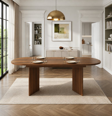Walnut Oval Extendable Dining Table 120-160cm - Modern Wood Grain Finish, Seats 4-6
