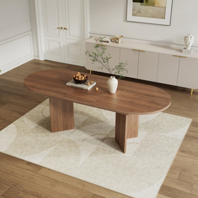 Walnut Oval Extendable Dining Table 120-160cm - Modern Wood Grain Finish, Seats 4-6