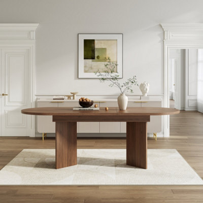 Walnut Oval Extendable Dining Table 120-160cm - Modern Wood Grain Finish, Seats 4-6