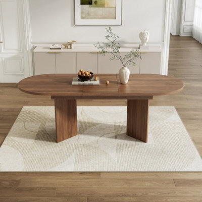 Walnut Oval Extendable Dining Table 120-160cm - Modern Wood Grain Finish, Seats 4-6
