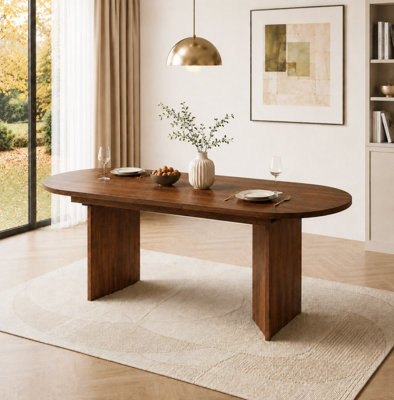 Walnut Oval Extendable Dining Table 120-160cm - Modern Wood Grain Finish, Seats 4-6