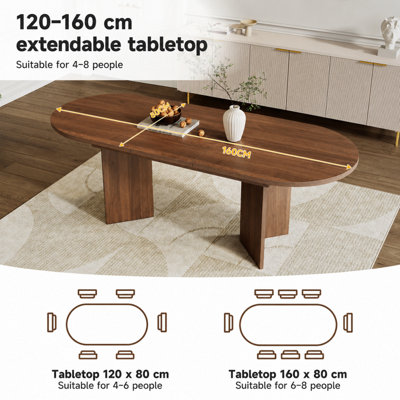 Walnut Oval Extendable Dining Table 120-160cm - Modern Wood Grain Finish, Seats 4-6