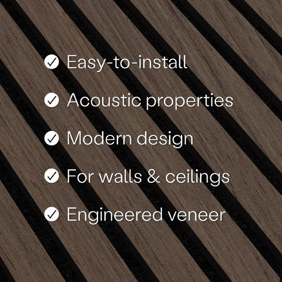 Walnut Wood Veneer Acoustic Slat Panel 240 x 60cm, Easy to Cut ...