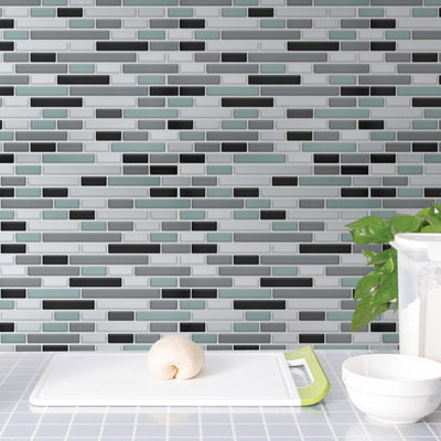 Walplus 12Pcs Metallic Turquoise Mosaic Glossy 3D Tile Stickers - Peel and Stick on Wall Tiles for Kitchen 30.5 x 15.4cm