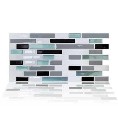 Walplus 12Pcs Metallic Turquoise Mosaic Glossy 3D Tile Stickers - Peel and Stick on Wall Tiles for Kitchen 30.5 x 15.4cm