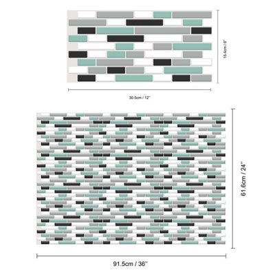 Walplus 12Pcs Metallic Turquoise Mosaic Glossy 3D Tile Stickers - Peel and Stick on Wall Tiles for Kitchen 30.5 x 15.4cm