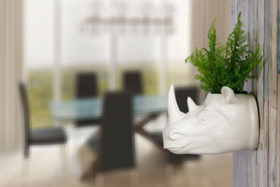 Walplus 2 in 1 White Faux Taxidermy White Rhino Pot Wall Hanging Plant Pot Home Garden