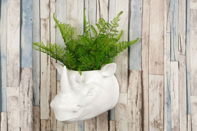 Walplus 2 in 1 White Faux Taxidermy White Rhino Pot Wall Hanging Plant Pot Home Garden - 3