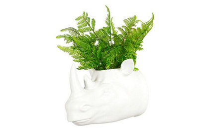 Walplus 2 in 1 White Faux Taxidermy White Rhino Pot Wall Hanging Plant Pot Home Garden - 4