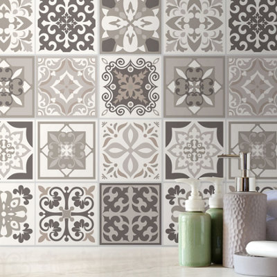 Walplus 21Pcs Mediteranean Peel and Stick Wall Tiles Sticker Adhesive Stick on Tiles for Backsplash 15x15cm