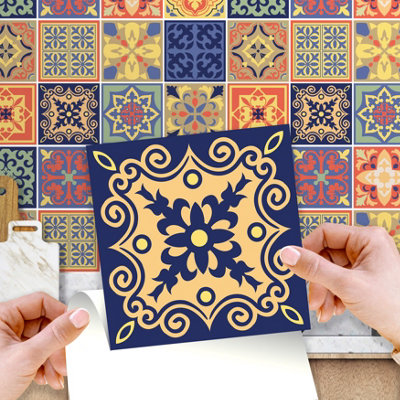 Walplus 24 Pcs Mara Mix Mediterranean Peel and Stick Wall Tiles Sticker Self Adhesive Stick on Tiles for Kitchen Backsplash