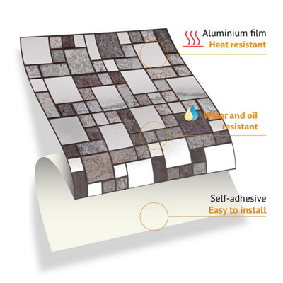 Walplus 24 Pcs Metallic Silver Grey Stone Metallic Peel and Stick Wall ...