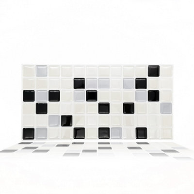 Walplus 36Pcs 20x20 cm Black and White Peel and Stick 3D Wall Tiles Sticker - Self Adhesive Stick on Tiles for Kitchen