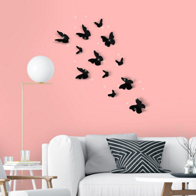 Walplus 3D Butterfly - Black  38pcs Swarovski 2.9mm Clear Crystals Wall Stickers