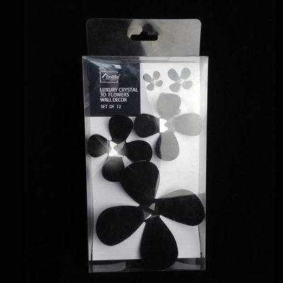 Walplus 3D Luxury Crystal Flowers Wall Stickers - Black 12pcs - 4