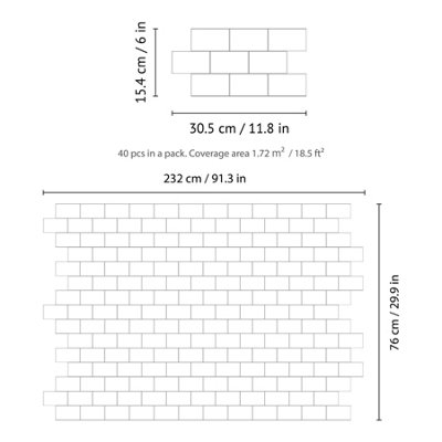 Walplus 40 Pieces 30.5 x 15.4 cm Pure White Grey Peel and Stick 3D Wall Tiles Sticker Adhesive Stick on Tiles for Backsplash