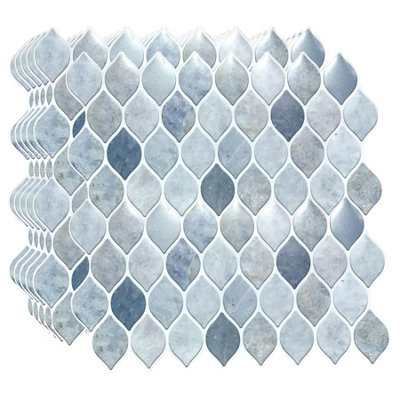Walplus 40Pcs 30.5 x 15.4 cm Leaf Grey Stone Peel and Stick 3D Wall Tiles Sticker - Self Adhesive Stick on Tiles for Kitchen