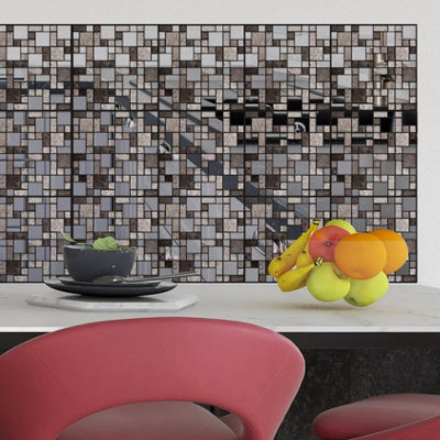 Walplus 48 Pcs 15 x 15 cm Metallic Silver Grey Stone Peel and Stick ...