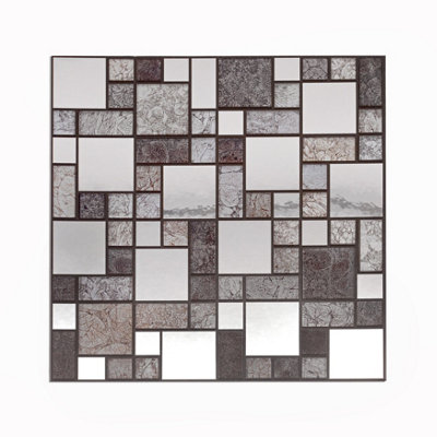 Walplus 48 Pcs 15 x 15 cm Metallic Silver Grey Stone Peel and Stick ...
