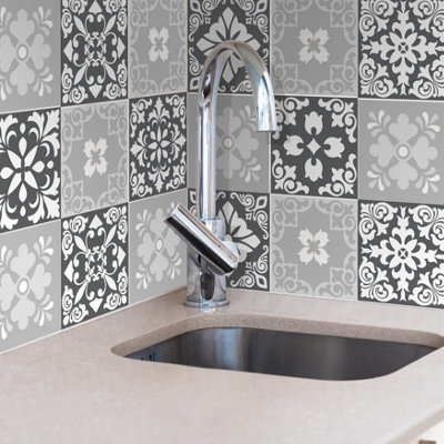 Walplus 48 Pcs 15x15cm Classic Grey Mosaic Peel and Stick Wall Tiles Sticker - Self Adhesive Stick on Tiles for Kitchen