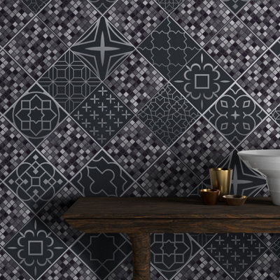 Walplus 48Pcs 15x15cm Viterbo Stone Mix Peel and Stick Wall Tiles Sticker - Self Adhesive Stick on Tiles for Kitchen