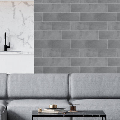 Walplus 48Pcs Ash Limestone 2D Peel and Stick Wall Tiles Sticker Adhesive Stick on Tiles for Backsplash 28.5 x 14cm