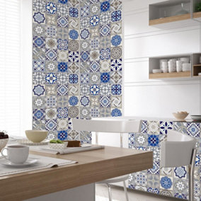 Walplus Anchor Blue and Grey Combo Mix Tile Stickers