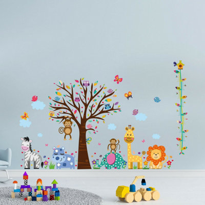Walplus Animal Zoo, Height Chart, Butterfly, Colourful, Tall, Wall Decor, Nursery, Baby Kids Sticker PVC Multicoloured
