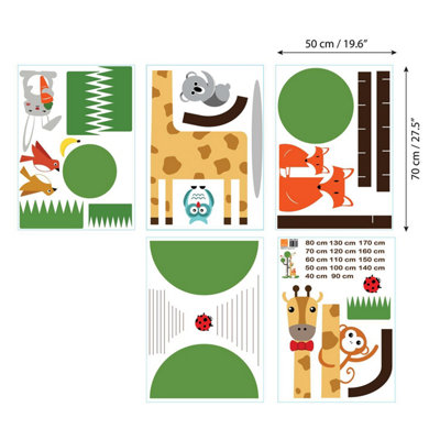 Walplus Animals Kids Measurment Zoo Children Nursery Wall Stickers Decal Mural 130X188Cm Kids Sticker PVC Multicoloured - 7