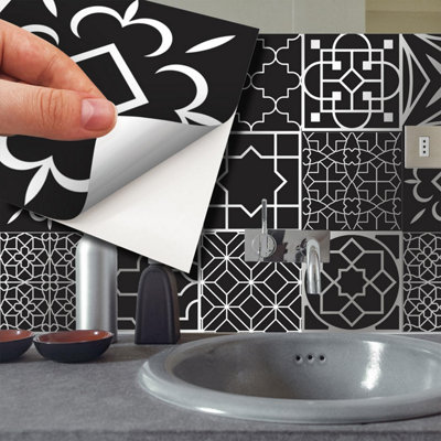 Walplus Arabic Black and Silver Wall Metallic Tile Sticker Set 24Pcs