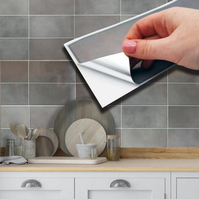 Walplus Ash Limestone Wall 2D Peel and Stick Wall Tiles Stickers - 12Pcs Self Adhesive Stick on Tiles for Kitchen Bathroom