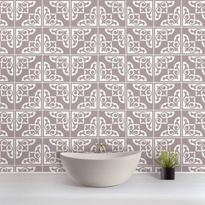 Walplus Audley Monocromatic Taupe Peel and Stick Wall Tiles Sticker Adhesive Stick on Tiles for Backsplash 24 Pcs 15x15cm
