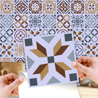 Walplus  Azulejo Peel and Stick Wall Tiles Sticker - 24Pcs 15x15cm Self Adhesive Stick on Tiles for Kitchen