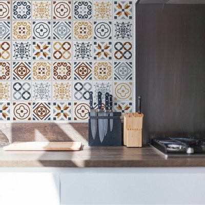Walplus Azulejo Peel and Stick Wall Tiles Sticker - 24Pcs Self Adhesive Stick on Tiles for Kitchen PVC