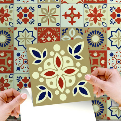 Walplus Bahia Burnt Orange Beige Moroccan Peel and Stick Wall Tiles Sticker - 24Pcs 15x15cm Self Adhesive Stick on Tiles