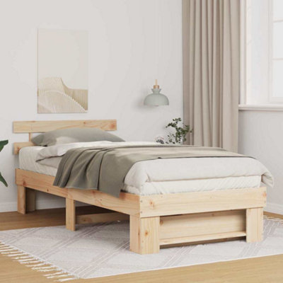 WALPLUS Bed Frame with Headboard and Slatted Base - Solid Pine Wood ...