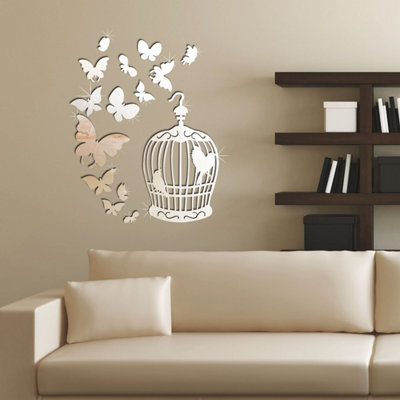 Walplus Birdcage Butterflies Mirror Sticker DIY at B&Q