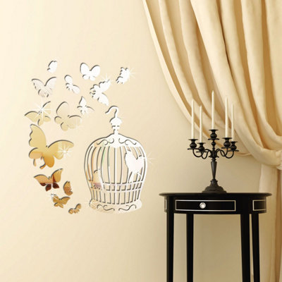 Walplus Birdcage Butterflies Mirror Sticker