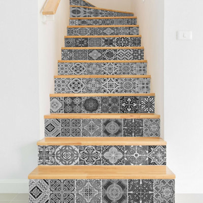 Wall Pops Scandia Stair Stripe Decal - Neutral Taupe & White 6.5x144 Inch Peel & Stick