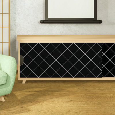 Walplus Black Colour Block Metallic Peel and Stick Wall Tiles Stickers - 24Pcs Self Adhesive Stick on Tiles for Kitchen - 15x15cm