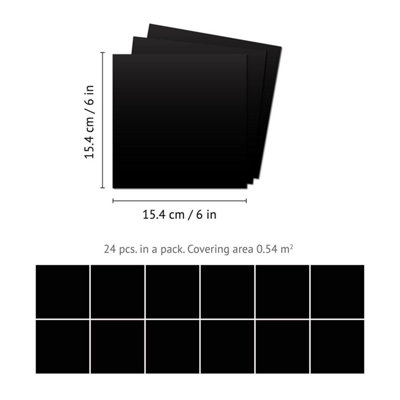 Walplus Black Colour Block Metallic Tile Sticker 24Pcs