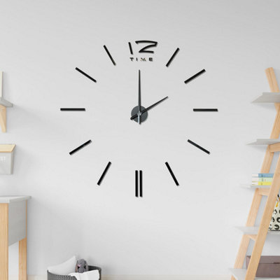 Walplus Black Frameless 3D Giant Wall Clock - Stick-On Wall Clock for ...