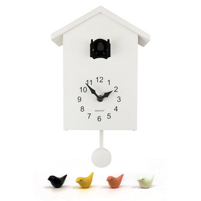 Walplus Black Window Cuckoo Clock with Four Working Bird and Pendulum ...
